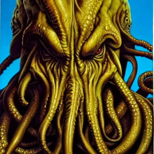 Prompt: ultra - realistic portrait painting of cthulhu. art by larry elmore. 4 k. ultra - realistic. highly detailed. epic lighting