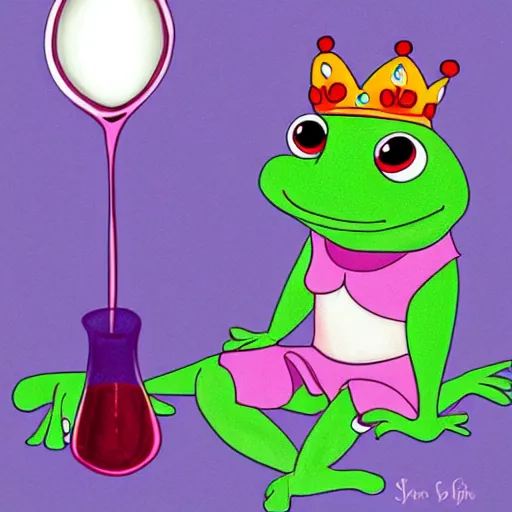 Image similar to princess frog drinking red wine, by style loish