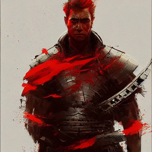 Image similar to artwork by Craig Mullins and Russ Mills and SPARTH showing a samurai in front of a red circle