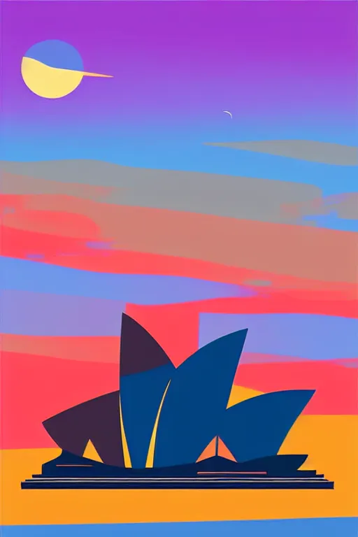 Image similar to minimalist boho style art of colorful sydney opera at sunrise, illustration, vector art