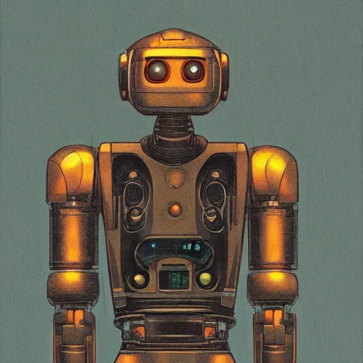 Image similar to portrait of a robot by moebius in the style of greg rutkowski