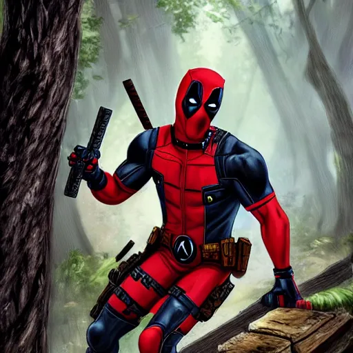 Image similar to deadpool and rocket raccoon in the woods digital art 4 k detailed