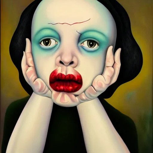 Image similar to painting in the style of mark ryden, marilyn manson crying