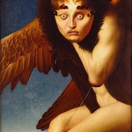 Image similar to a demonic eagle-eyed faun Jan Van eyck john steuart curry