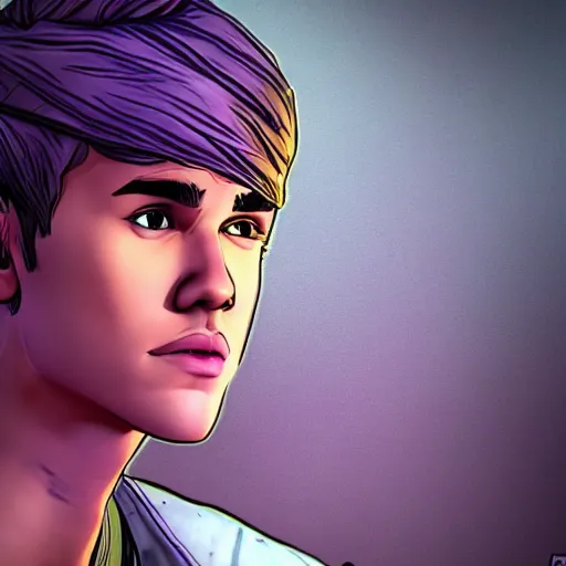 Image similar to justin bieber portrait, borderlands, tales from the borderlands, the wolf among us, comic, cinematic lighting, studio quality, 8 k