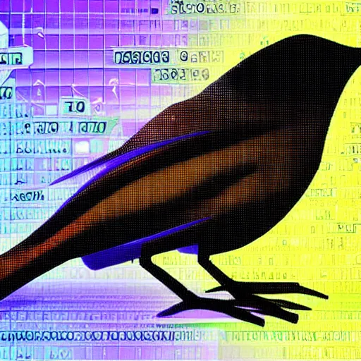 Prompt: a mechanical bird - wren in the matrix - like world of data science