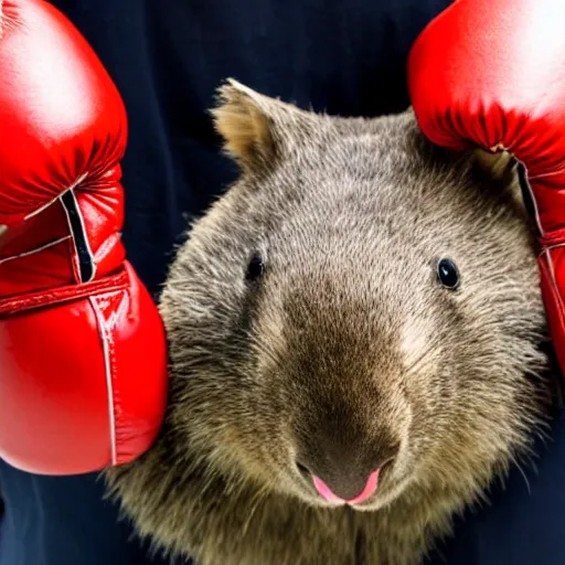 Prompt: a wombat wearing boxing gloves