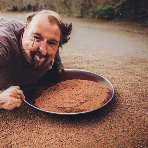 Prompt: a man sliding through brown pudding