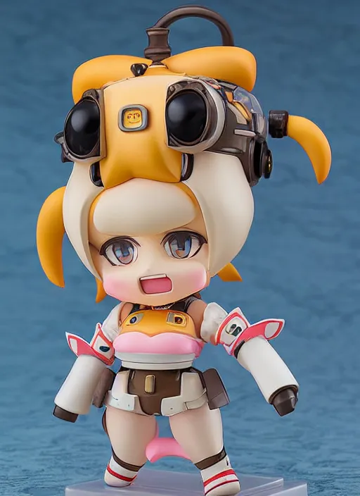 Prompt: a grotesque oil painting of a kawaii mecha musume girl nendoroid caricature with a big dumb grin featured on wallace and gromit by arthur szyk