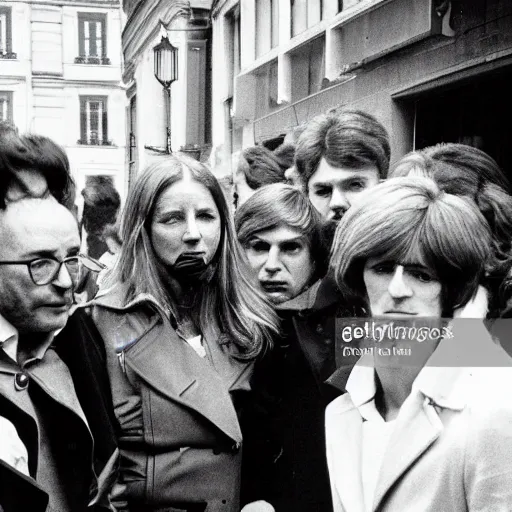 Image similar to French pop star Daphne LaCroix argues in favor of worker\'s rights with German New-Trad Intellectuals in Berlin, March, 1978, watermark free