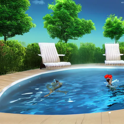 Prompt: Jumping into a pool POV. High resolution. Highly detailed. Art station. 8k