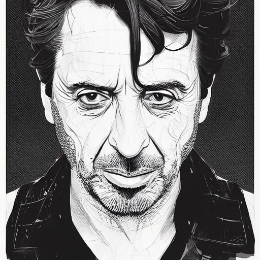 Image similar to a study of cell shaded portrait of Al Pacino concept art, llustration, post grunge, concept art by josan gonzales and wlop, by james jean, Victo ngai, David Rubín, Mike Mignola, Laurie Greasley, highly detailed, sharp focus, alien, Trending on Artstation, HQ, deviantart, art by artgem