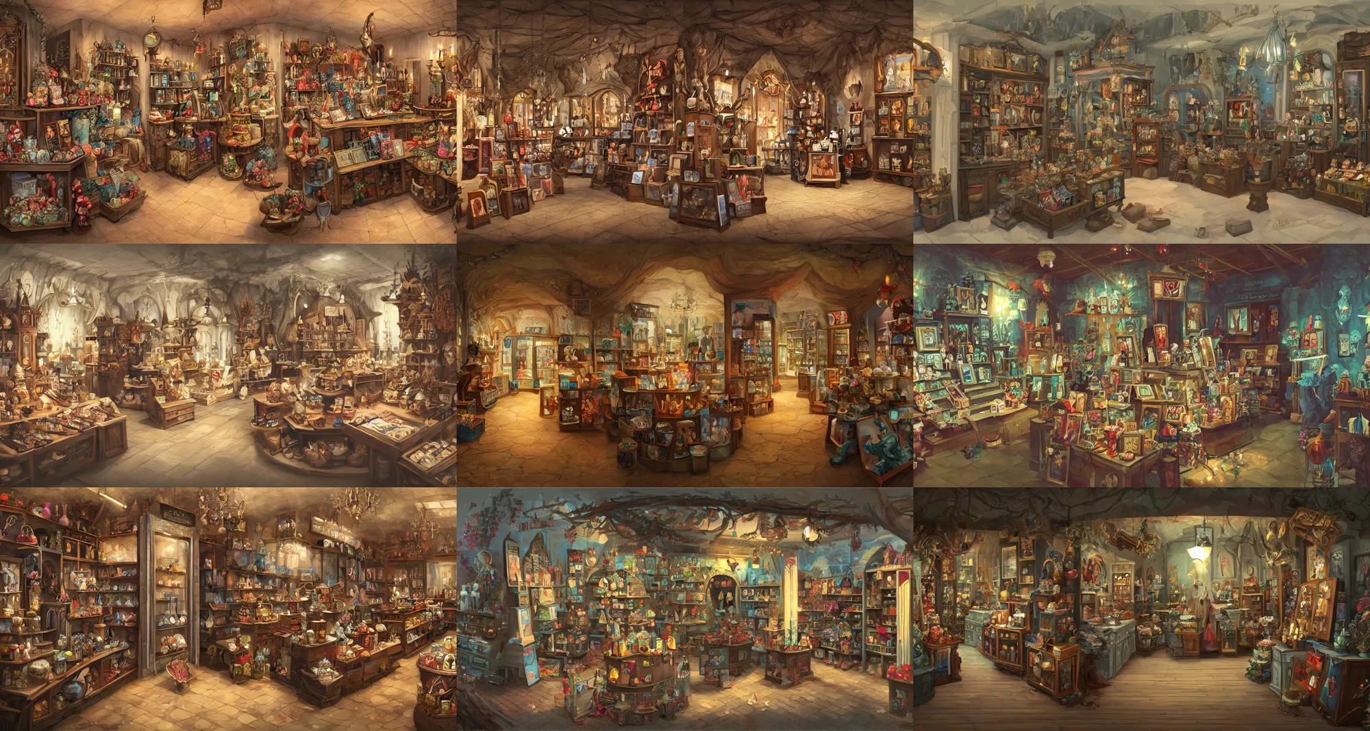 Image similar to A beautiful artwork illustration, a cursed gift shop, featured on artstation, wide angle, horizontal orientation