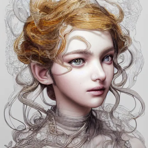 Image similar to the portrait of an absurdly beautiful, graceful, elegant, sophisticated, young girl made up of lemons, an ultrafine hyperdetailed illustration by kim jung gi, irakli nadar, intricate linework, bright colors, octopath traveler, final fantasy, unreal engine 5 highly rendered, global illumination, radiant light, detailed and intricate environment