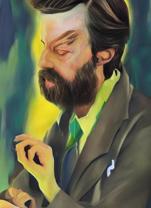 Image similar to alan watts in monk uniform falling across in the universe realism expressionism style digital painting highly detailed photorealistic, featured on artstation