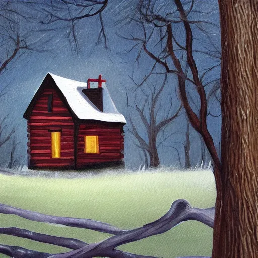 Prompt: a painting of a Eerie cabin in the middle of the woods in the style of Jackson Polluck