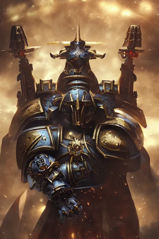 Image similar to armor portrait heros warhammer 4 0 k horus heresy fanart - the primarchs emperor by johannes helgeson animated with vfx concept artist & illustrator global illumination ray tracing hdr fanart arstation zbrush central hardmesh 8 k octane renderer comics stylized