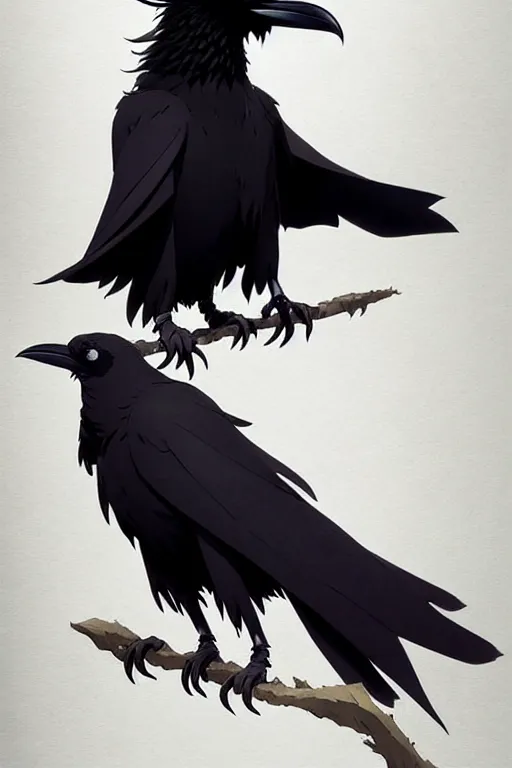 Image similar to raven headed warlock doing magic spells wind, white robes, finely detailed perfect face, exquisite details, mid view, design on a white background, by studio muti, greg rutkowski makoto shinkai takashi takeuchi studio ghibli