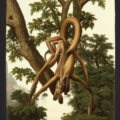 Image similar to spider monkey on a tree, by walton ford, audubon, haeckel, bouguereau