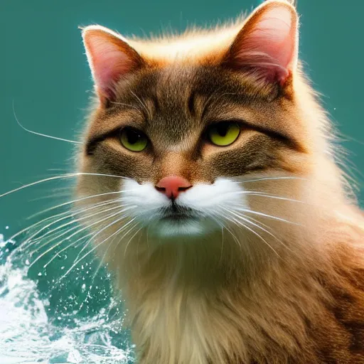 Image similar to a high - quality photo of a cat - fish, furry, whiskers, water, swimming