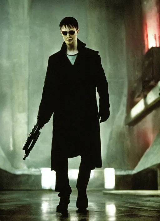 Prompt: film still of Daniel Radcliffe as Neo in The Matrix, 4k