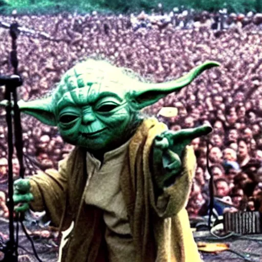 Image similar to yoda performing at woodstock