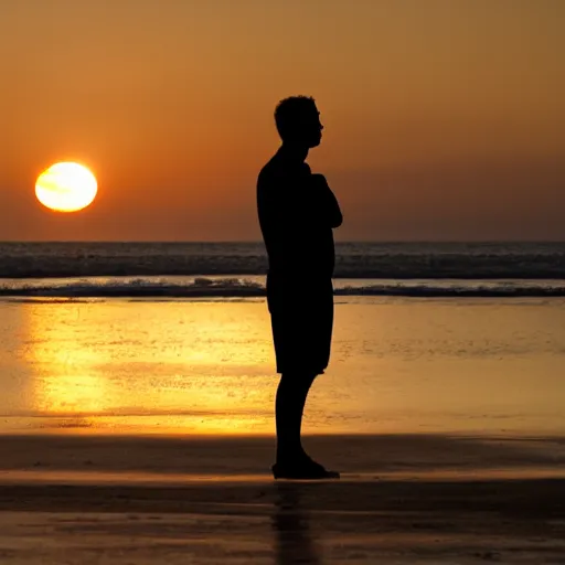 Image similar to Silhoutte of a person on the beach, sunrise, ray tracing