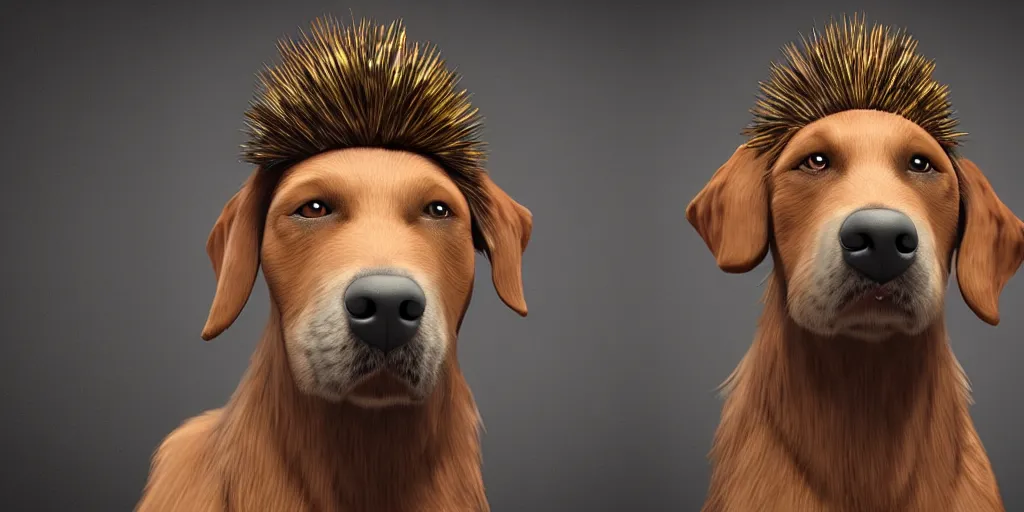 Prompt: portrait of a dog with a human mohawk hat, digital art, unreal engine