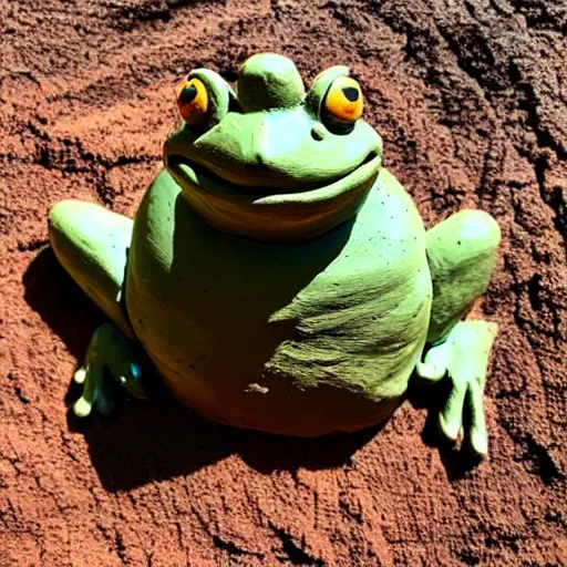 Image similar to beatiful clay sculpture of a muddy frog in a swamp