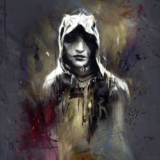 Image similar to art by christopher shy on the rear side of a hoodie