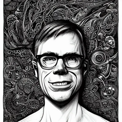 Image similar to john carmack, black ink on paper, trending on artstation, beautiful, intricate, detailed