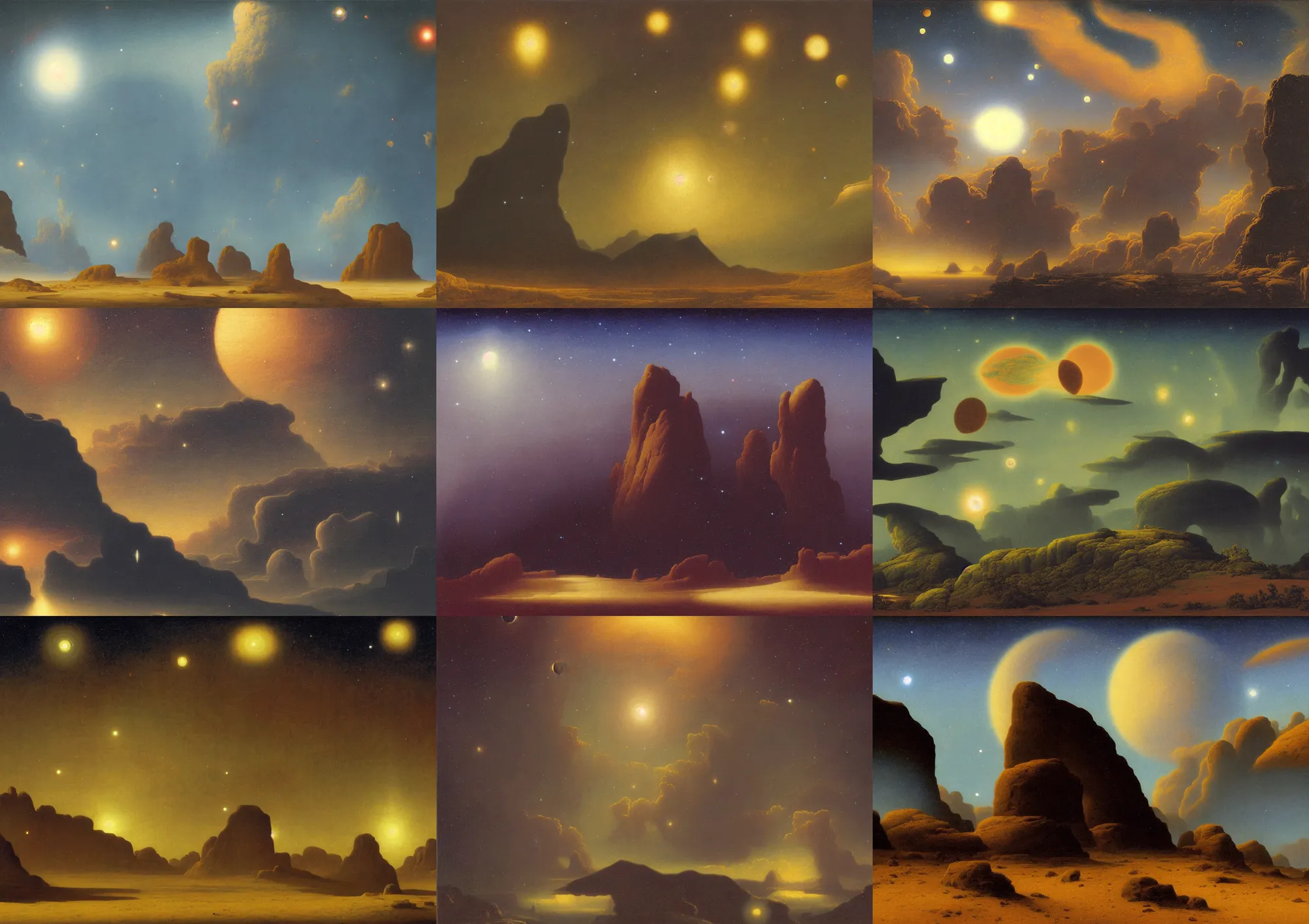 Prompt: landscapes of distant stars in the age of space travel by martin johnson heade.