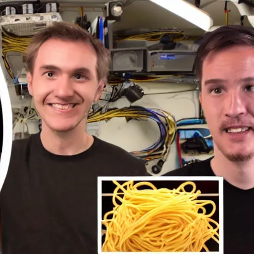 Image similar to linus tech tips fights spaghetti ghost