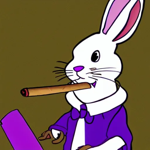 Prompt: a violet rabbit smoking a cigar, cartoon