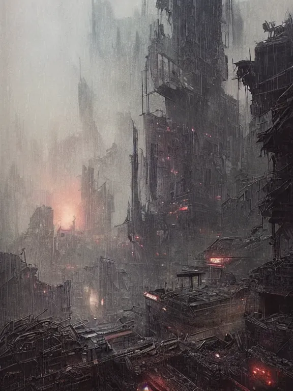 Image similar to a dark ruin city of a heart among the brutalism wreckage buildings in the rain,at dusk,by Hugh Ferriss,James Paick,Greg Rutkowski,aaron horkey,trending on pinterest,Blade Runner 2049,luxury,mythological,ultra realistic,high detail,golden ratio,cinematic lighting,maximalist