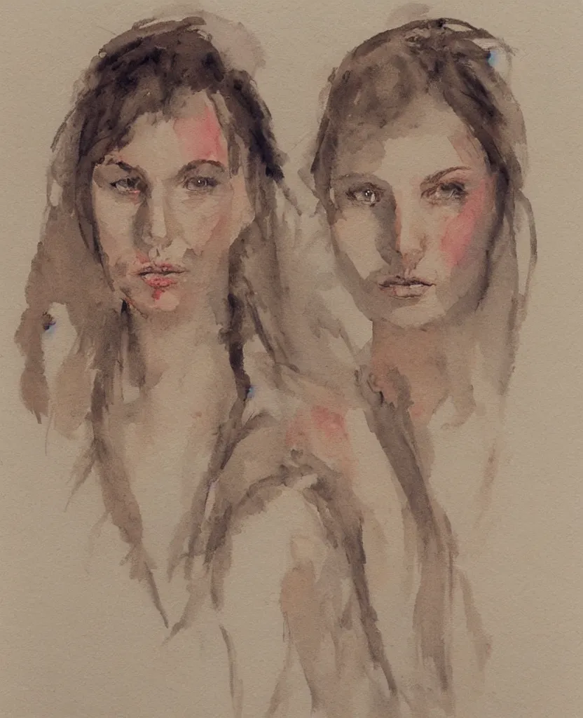 Prompt: watercolor sketch, painting by smith jeffrey, face portrait of a woman