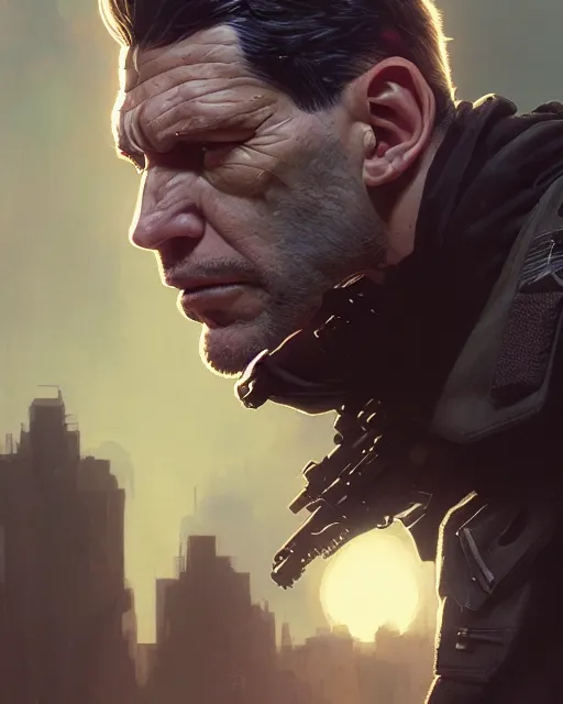 Image similar to highly detailed vfx portrait of the punisher, stephen bliss, unreal engine, greg rutkowski, loish, rhads, beeple, makoto shinkai and lois van baarle, ilya kuvshinov, rossdraws, tom bagshaw, alphonse mucha, global illumination, detailed and intricate environment