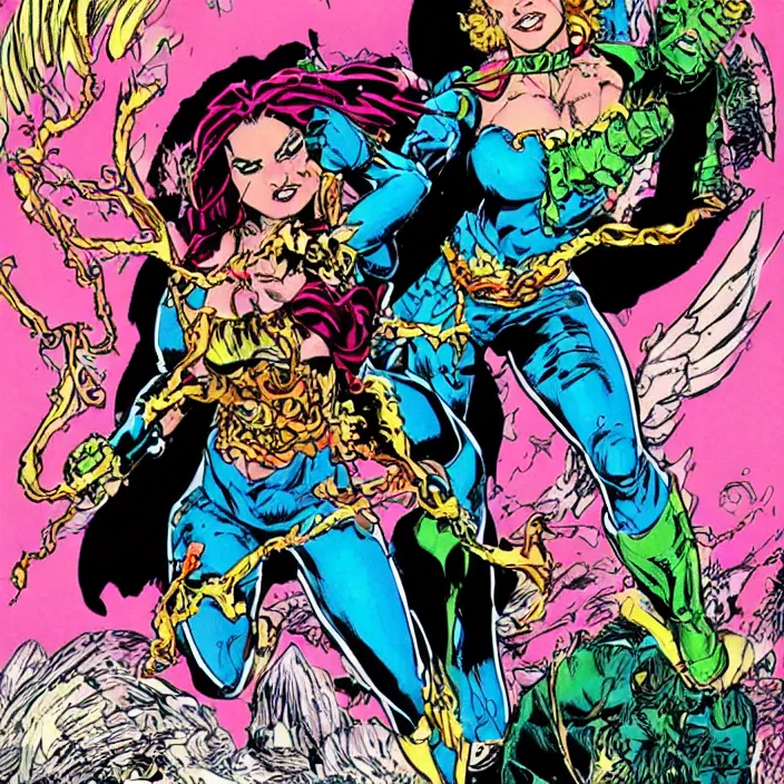 Prompt: a beautiful female angel fighting spawn, fierce, powers, comic, art by todd mcfarlane