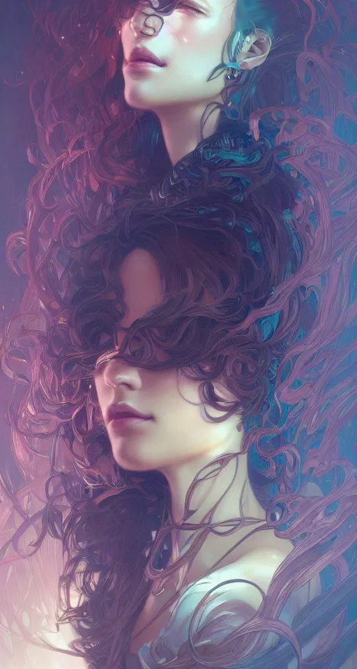 Image similar to beautiful young girl, cybernectic, vaporwave aesthetic, synthwave, intricate, elegant, highly detailed, digital painting, artstation, concept art, smooth, sharp focus, illustration, art by artgerm and greg rutkowski and alphonse mucha