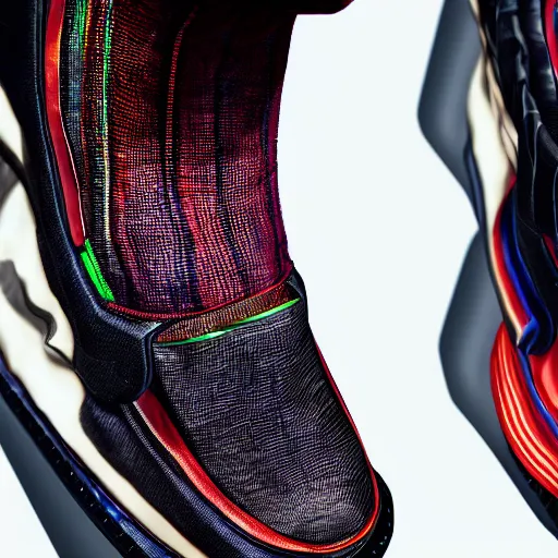 Prompt: futuristic balenciaga and vetements sneakers made out of live parts, cable, nerves, organs, by cronenberg, ultra rendered extreme realism and detail, 8 k, highly detailed, realistic, completely framed, pbr, surreal, hyper realistic, colorful, direct lighting, 3 5 mm photo, photorealistic, sharp focus,