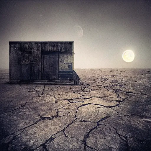 Prompt: dystopian grunge disposable camera photo of the moon landscape by michal karcz | horror | nightmare