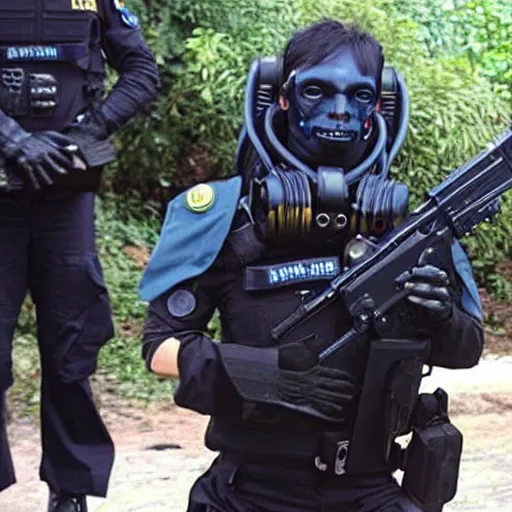 Image similar to extraterrestrial zeta reticulan alien, arrested by special forces