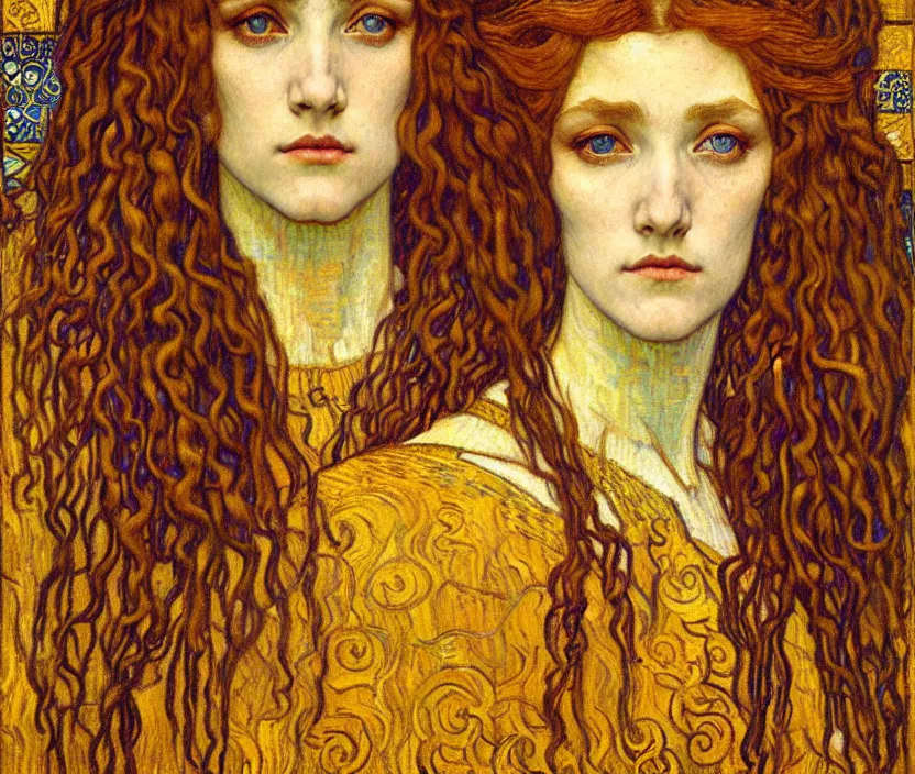 Image similar to detailed realistic beautiful young medieval queen face portrait by jean delville, gustav klimt and vincent van gogh, art nouveau, symbolist, visionary, gothic, pre - raphaelite, muted earthy colors, desaturated