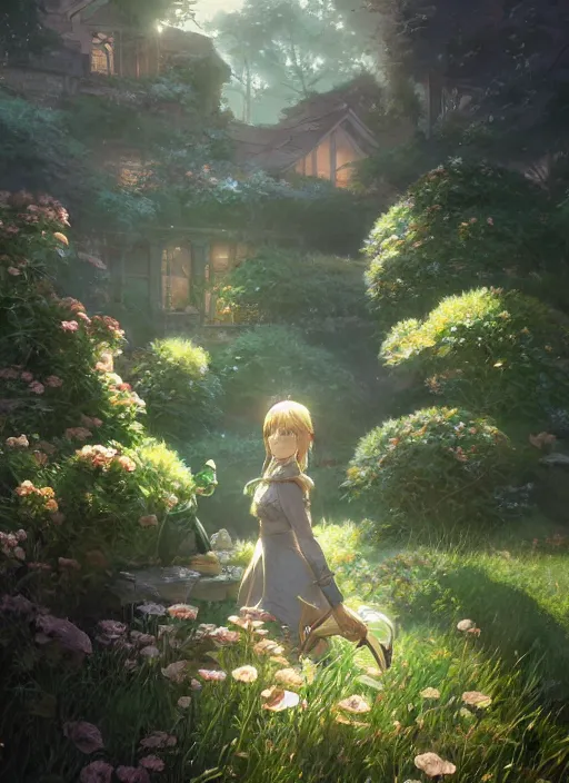 Image similar to a portrait of the emerald herald in the garden, intricate, tone mapped, ambient lighting, highly detailed, digital painting, concept art, sharp focus, by makoto shinkai and akihiko yoshida and wlop