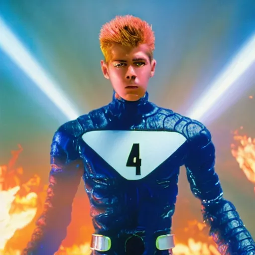 Image similar to a colourful lighting, autochrome image of Johnny storm from fantastic four, 4K, photoreal, highly detailed.