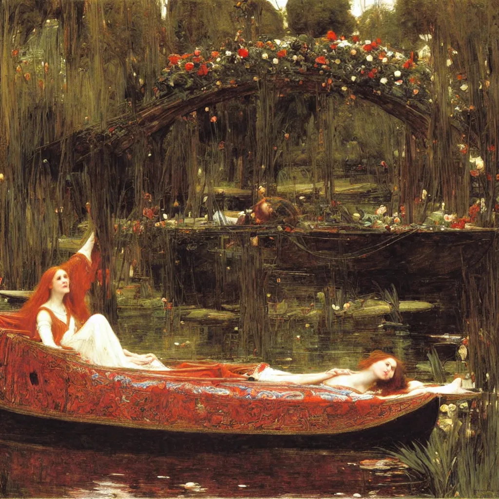 Image similar to the lady of shalott by john william waterhouse,