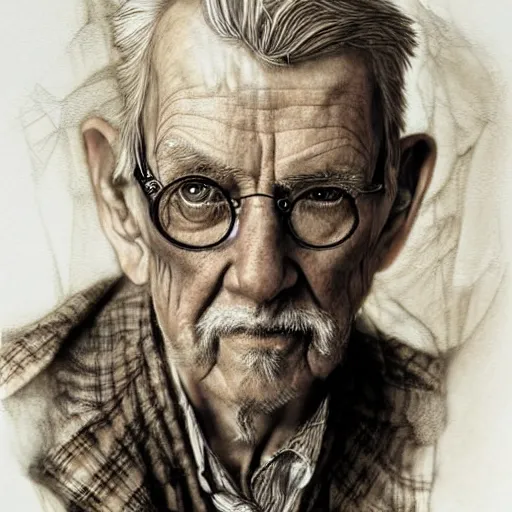 Prompt: hyper realistic full figure pencil drawing of an older man steampunk, water color, detailed, rim light, diffused, intricate, by anna dittmann,