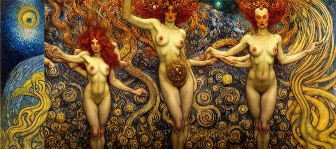 Image similar to Divine Chaos Engine by Karol Bak, Jean Delville, William Blake, Gustav Klimt, and Vincent Van Gogh, symbolist, visionary