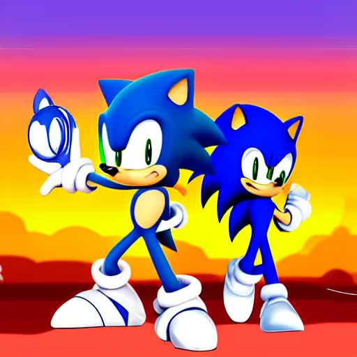 Image similar to a digital art of sonic characters watching sunset