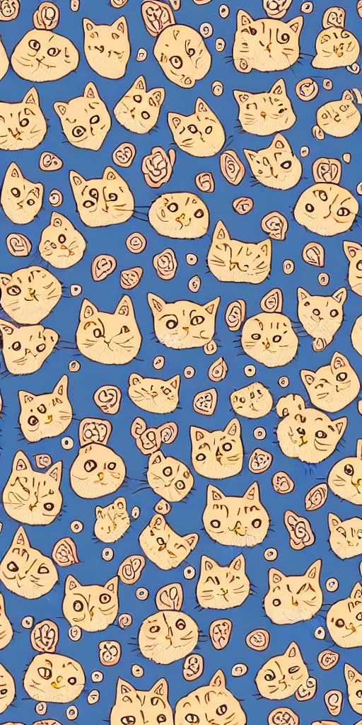 Image similar to seamless pattern of cute cats symmetrical, repeating 3 5 mm photography